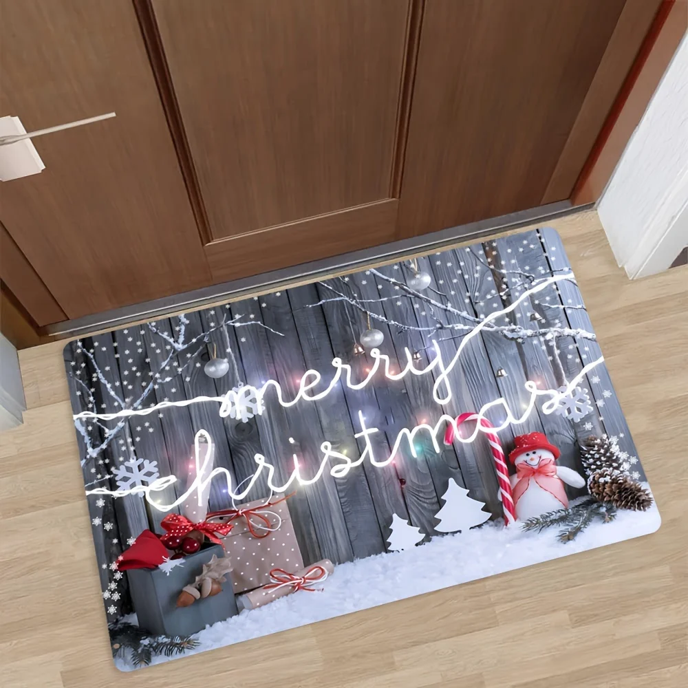 Vintage Red Christmas Snowman Doormat Cardinal Bird Cabin Sleigh Print Entryway Floor Mat for Front Door Indoor Xmas Home Decor