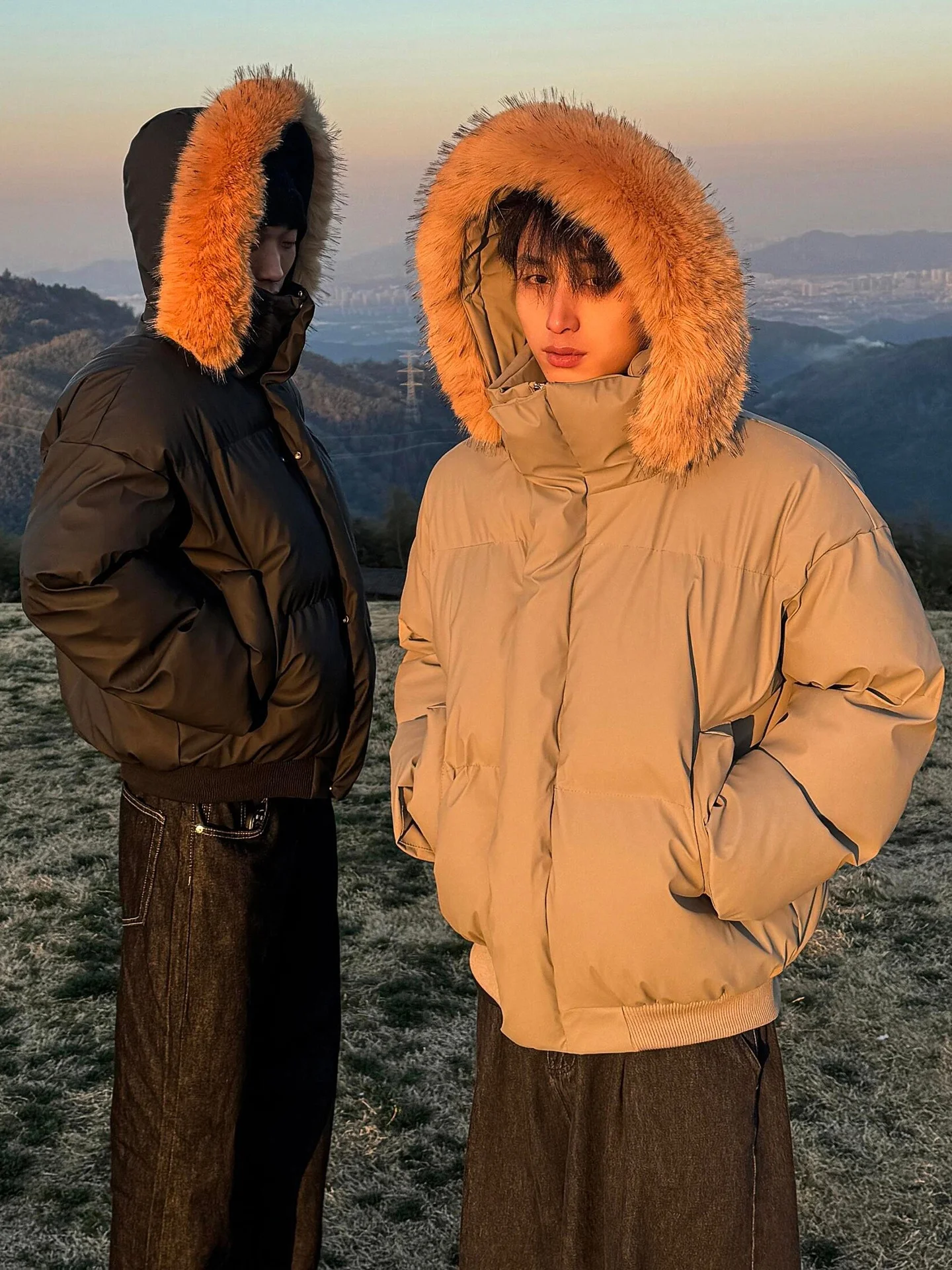 

American Sle Thiened Winter down Jaet Men's ort Coat with Hood Fur Collar Warm Cotton Clothes Cleanfit Anti-cold