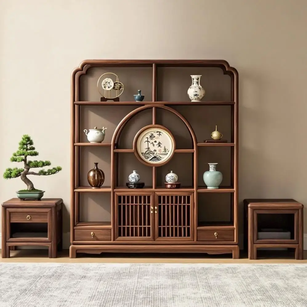 New Chinese-style black walnut Bogu frame, Song Dynasty aesthetics, Duobao Pavilion partition storage rack, tea room, tea cabine