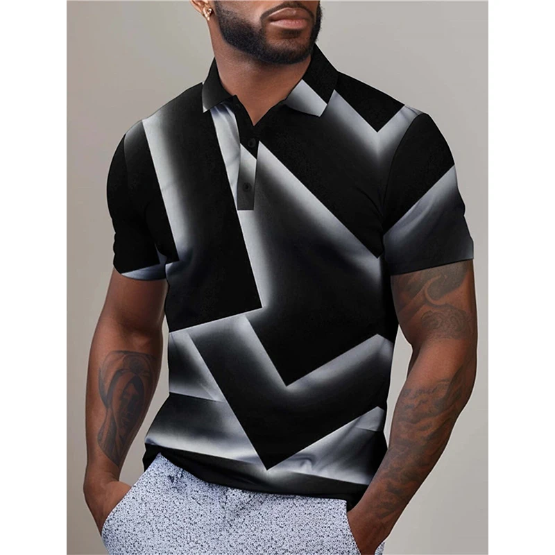 Optical Illusion Geometry Abstract Graphic Full Print Polo Shirt For Men Short Sleeve Turndown Lapel Polo Shirts Mens Tshirt