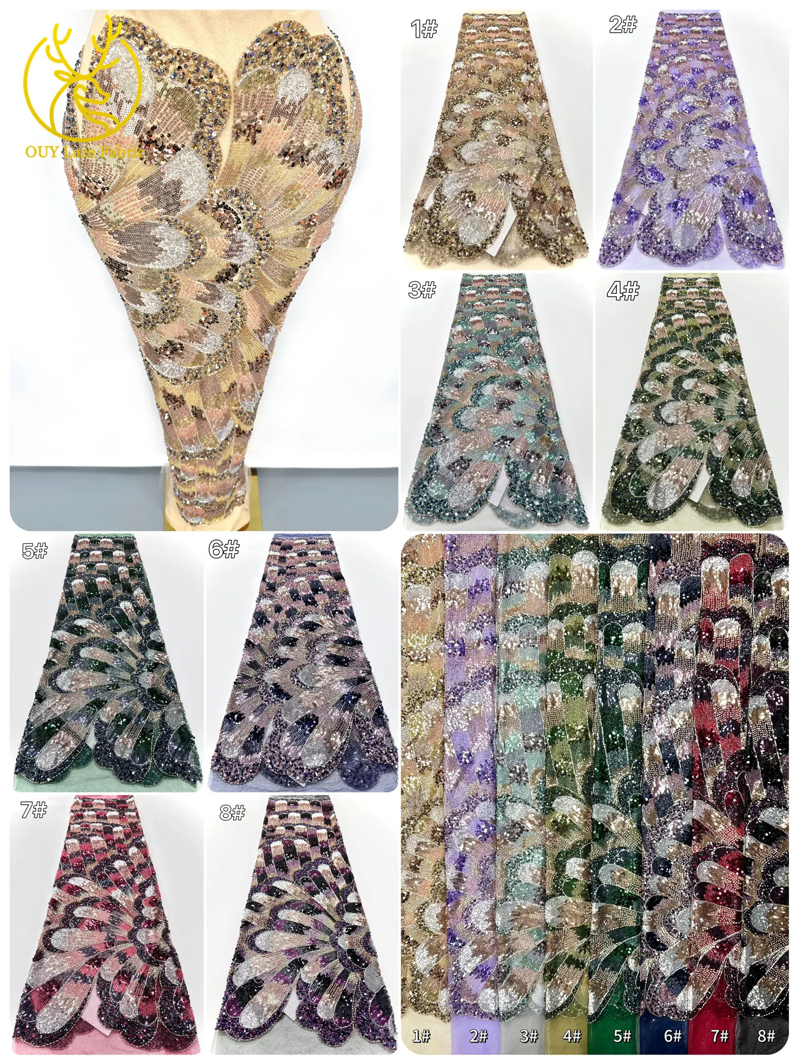 Luxury and Elegant French Handmade Beaded Embroidery Lace Fabric 2025 Nigerian African Sequin Lace Fabric for Dinner Dresses