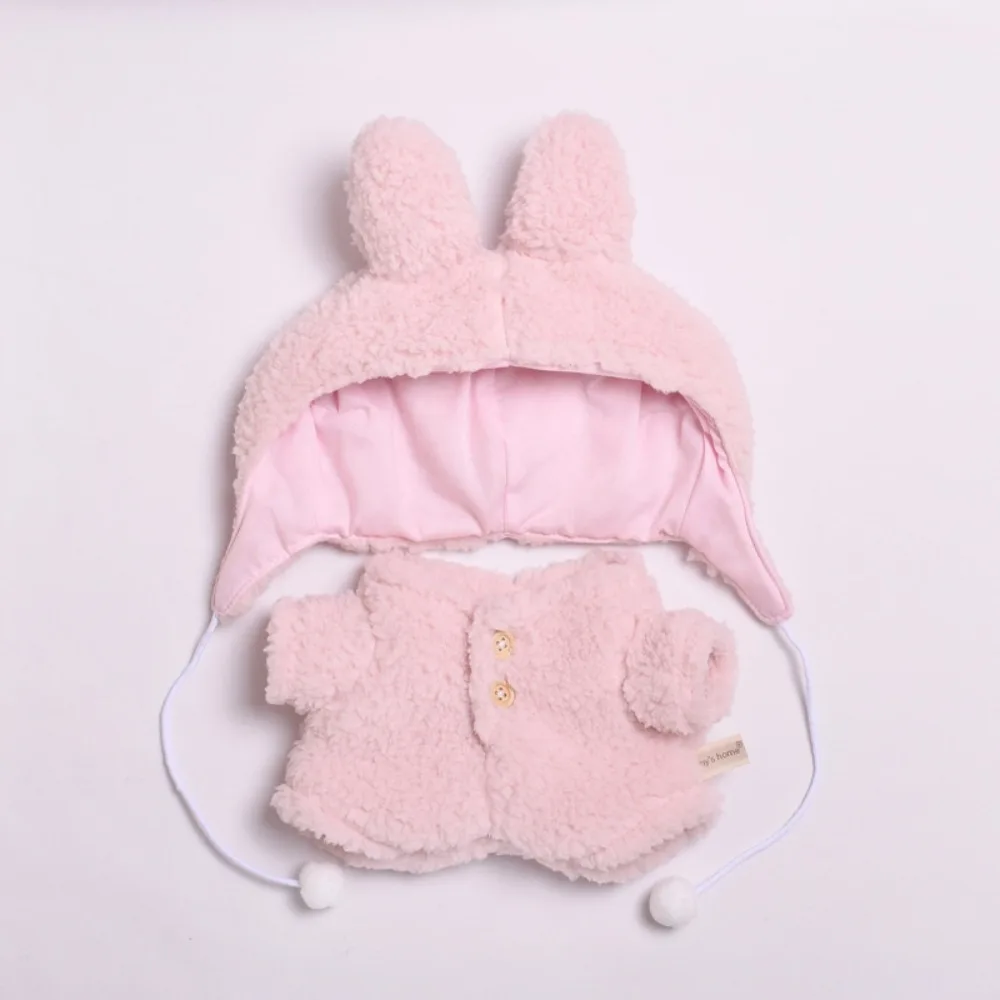 Vêtements pour poupée Labubu de 38 cm, combinaison à capuche rose et moelleuse à oreilles de lapin, accessoires pour poupées, jeu de rôle, jeu de maison, cadeau, jouets