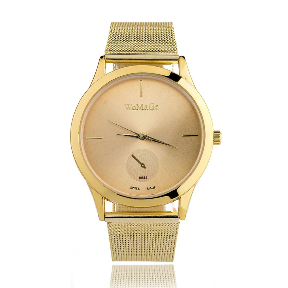 Gold Watch Business Casual Mesh Strap Minimalist Wristwatch Fashion Dress Accessory Gold Watch Casual Minimalist Mesh Band T1