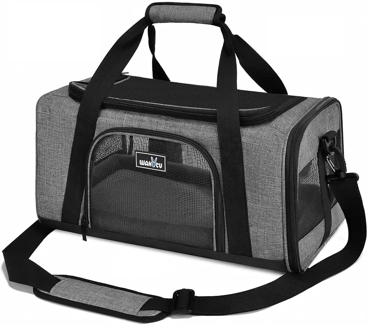 

TSA Approved Pet Carrier for Small Cats & Dogs, 5 Mesh Windows, 3 Entrances, Locking Zippers, Padded Strap