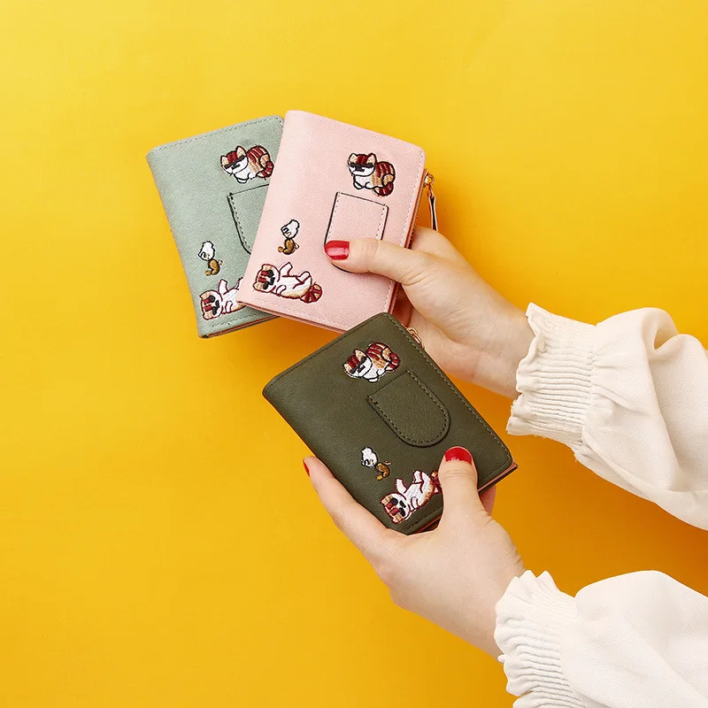 

New Cartoon printing Money Coin Purse Kitten simple wallet Zipper Card Wallets PU Leather Vintage Short Wallet