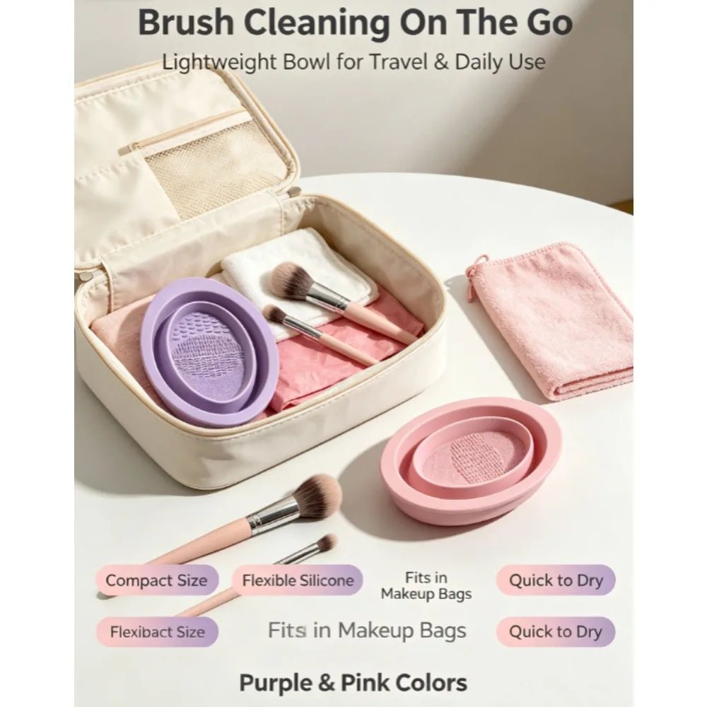 Makeup Brush Cleaning Tool,1pcs Silicone Brush Cleaner Pad Foldable Portable Cleaning Bowl For Makeup Brushes