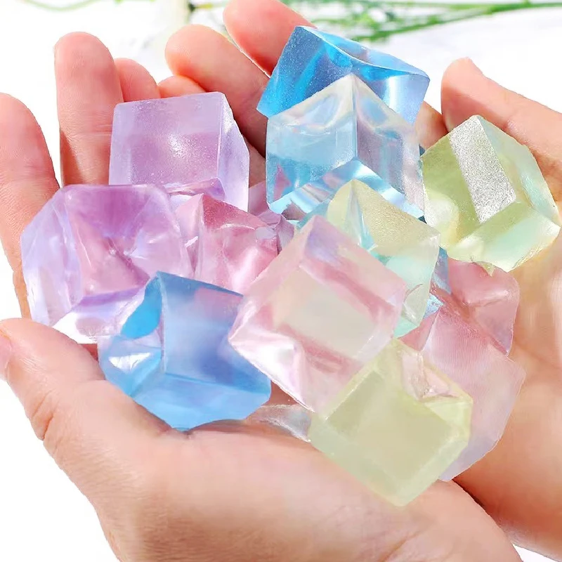 1-10pcs Creative Cute Transparent Ice Cubes Squeeze Rebound Toy Kids Silicone Jelly Cube Sensory Relief Pinch Music Toys Gift