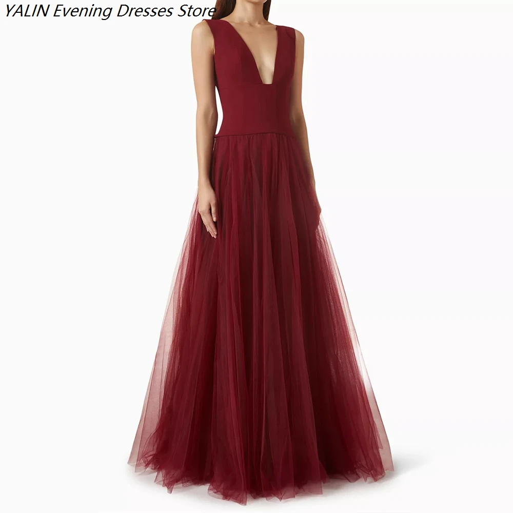 

Women's A-line Evening Dresses Floor-length V-neck Sleeveless Prom Dresses Simple Fashion Draped Backless Customized Gowns