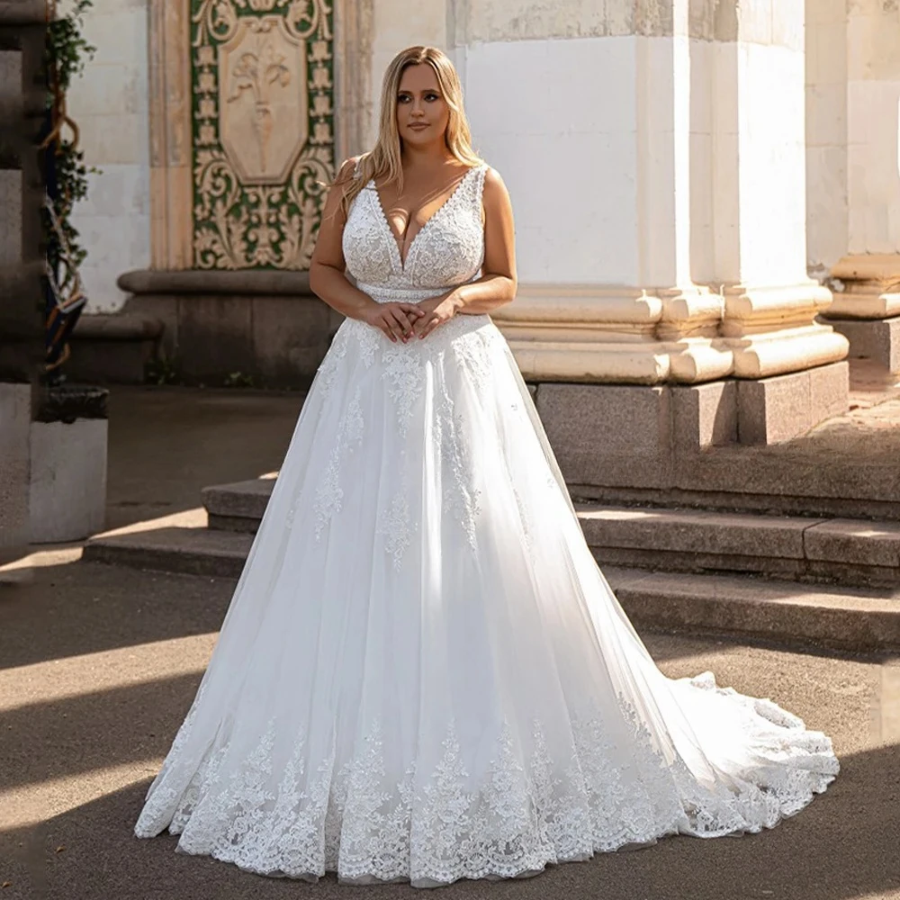 

V Neck Sleeveless Exquisite Vestido De Noiva Romantic A Line Wedding Dress Appliques Vestidos De Novia