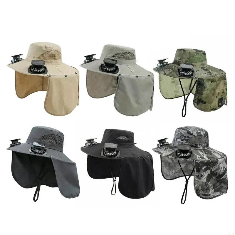 Cooling Sun Hat with Neck Flap and Broad Sun Shade, Solar Fan Design, Three Speeds, Outdoor Wear for Hiking Fishing Y166