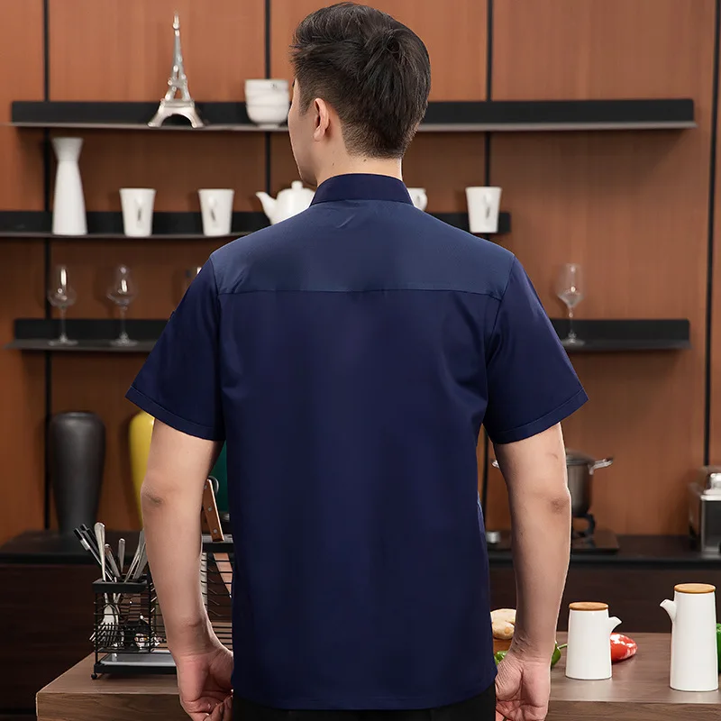 Chef Overalls Men's Short-Sleeved Summer Thin Breathable Dining Kitchen Hotel Restaurant Canteen Kitchen Baking Kitchen Clothes