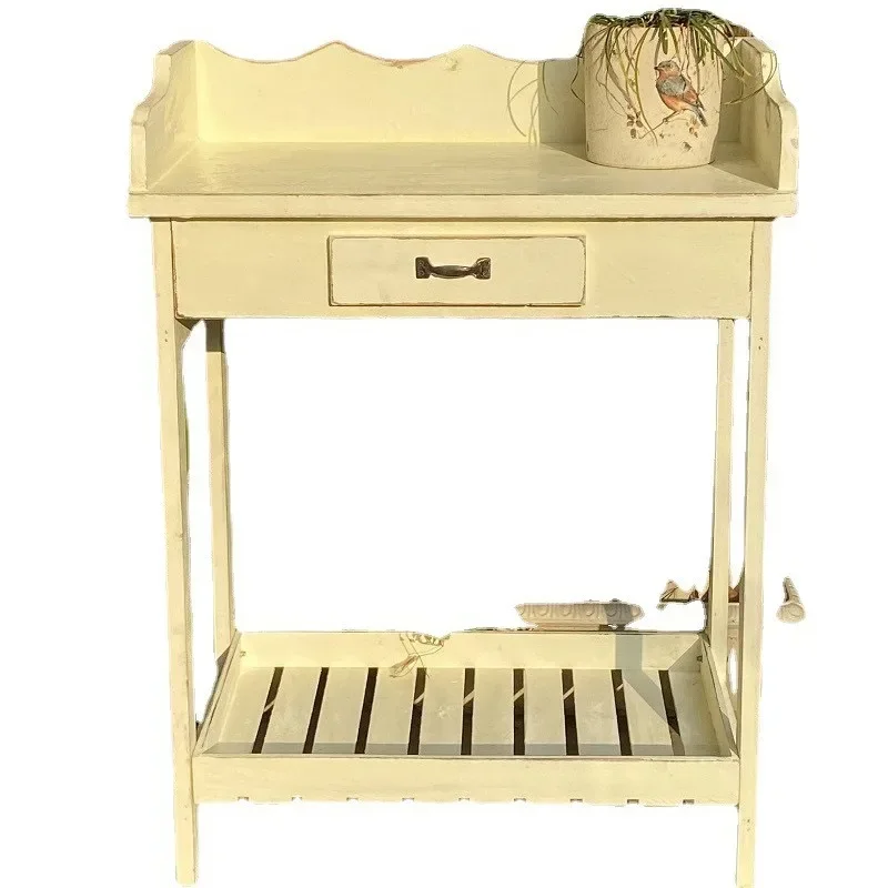 American rural retro pastoral multi-layer balcony wooden flower stand flower table, succulent flower stand garden, gardening