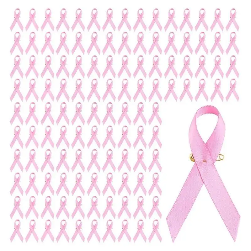 31BB 100pcs Pink Ribbon Pins Breast Cancers Awareness Lapel Pins Public Welfare Badge