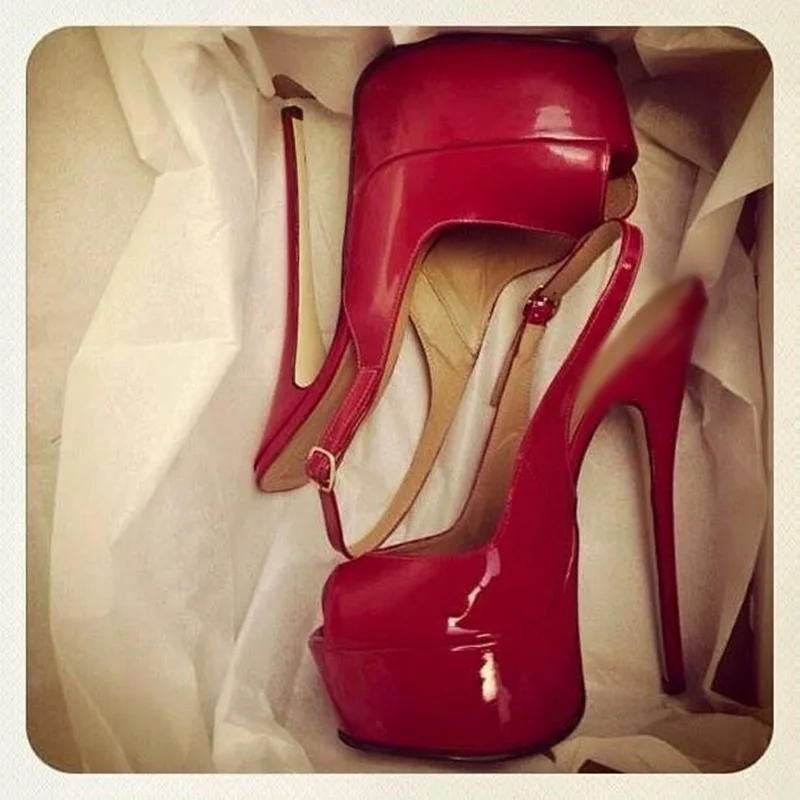 

Red Glitter Buckle Platform Sandals Thin High Heel Peep Toe Fashion Sexy Cool 2025 Summer Big Size Woman Shoes Zapatillas Mujer