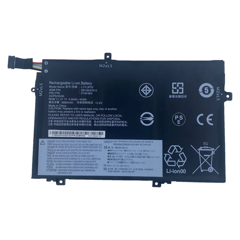 

L17L3P52 01AV463 Laptop Battery for Lenovo ThinkPad L480 L490 L580 L590 L14 L15 Gen 1 / 2 TP00120A L17M3P53 01AV464 11.1V 45Wh