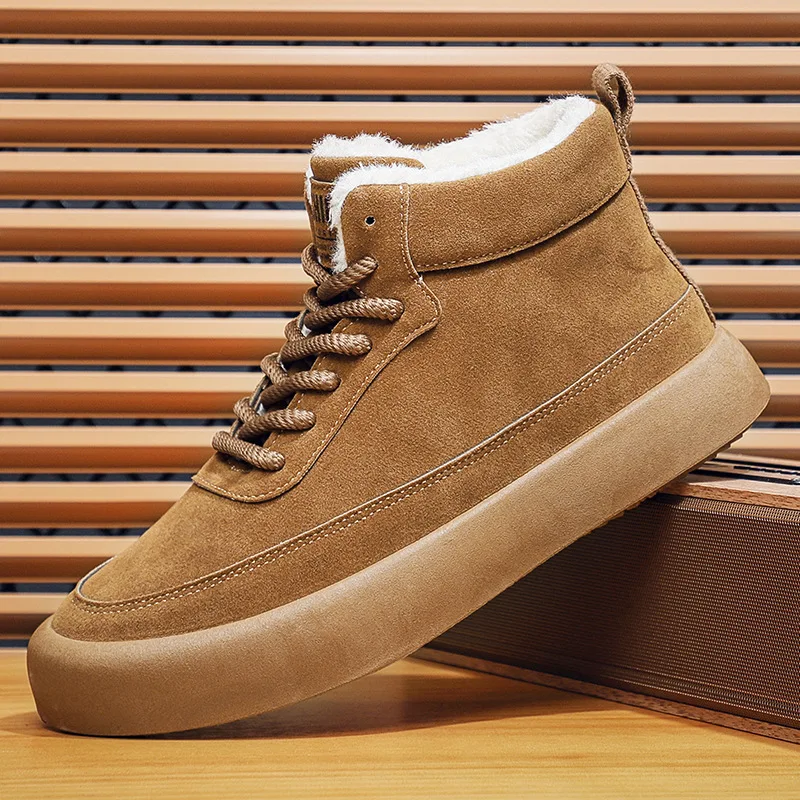 Botas de nieve gruesas y de forro polar de moda de caña alta para hombre, botas de algodón informales y cálidas para exteriores