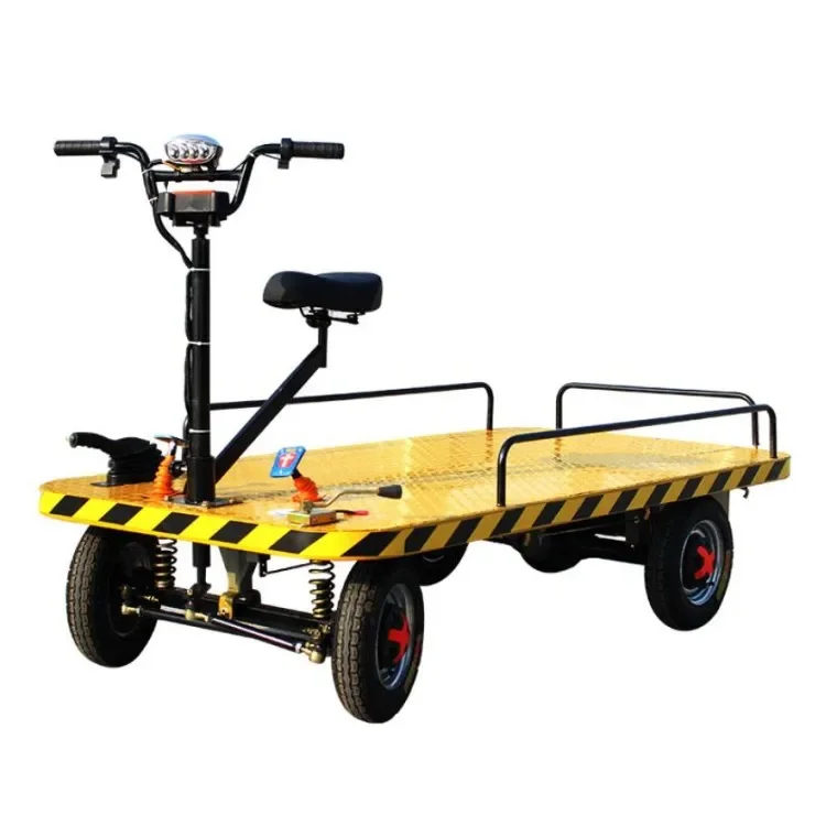 Electric drive on platform Truck with seat 4 Wheel Battery Trolley 1 Ton Electric Cargo Flat Transporter