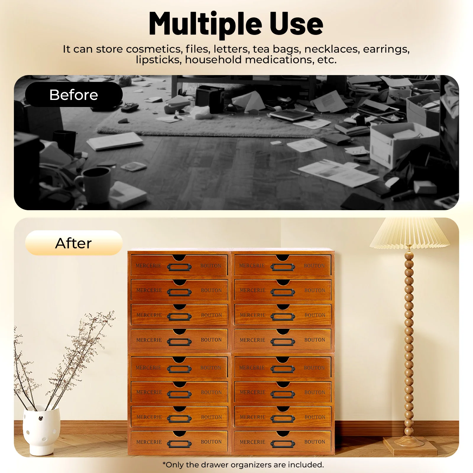 

Drawer Organizer Four-piece Set Including 16 Drawers Classification Storage Retro Brown Desktop Storage Drawer