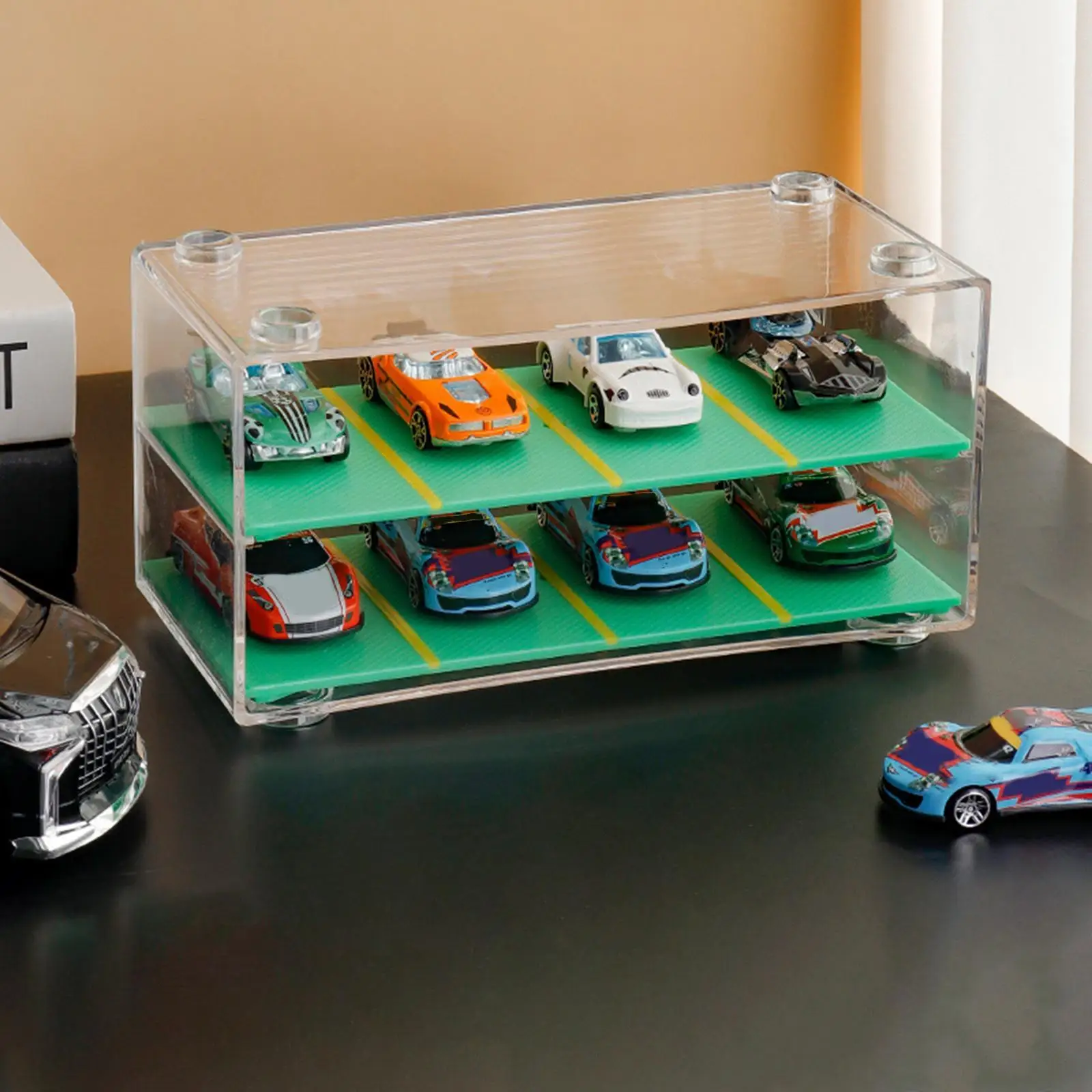 

1:64 Garage Display Case Acrylic Cover Vehicle Scene Toy Storage Box Parking Lot Display Case for Mini Dolls Figure Figures