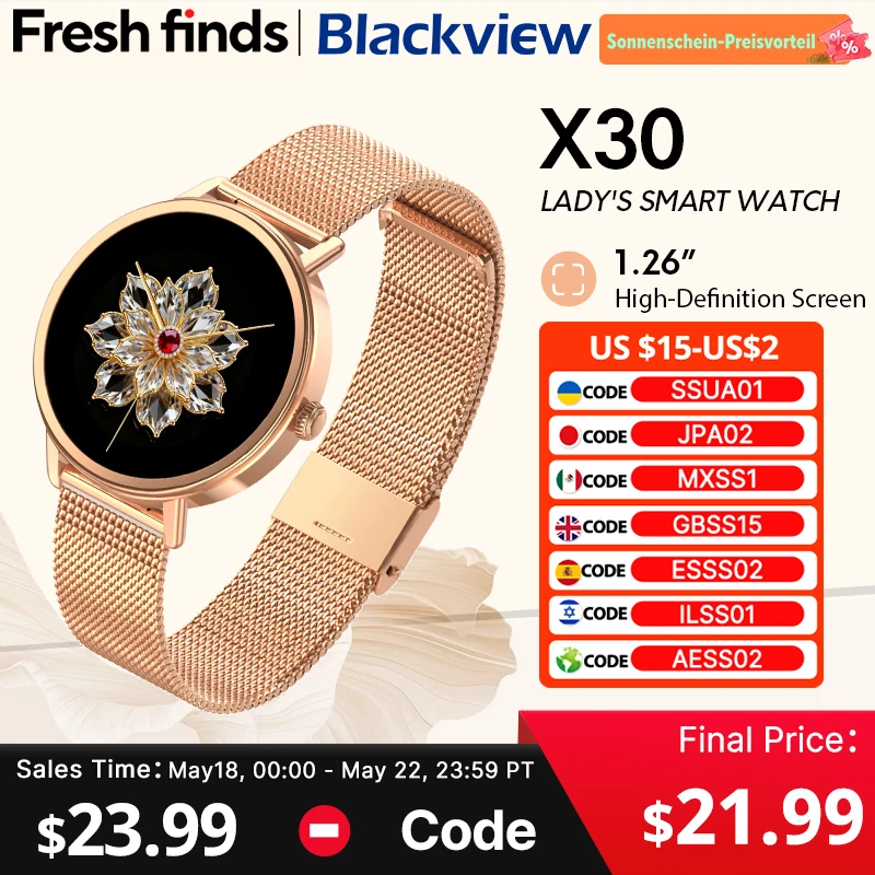 Blackview X30 Smartwatch Lady's smartwatch 1.26" Display Al voice assistant Bluetooth call health monitoring