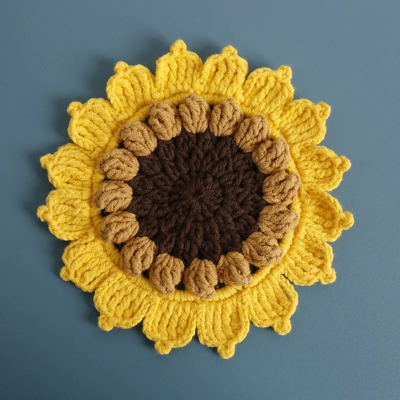 Sunflower Crochet Coaster Hand-Woven Flower Cotton Flower Cup Placemat Home Dining Table Decor Supply Wedding Kitchen Table Mat