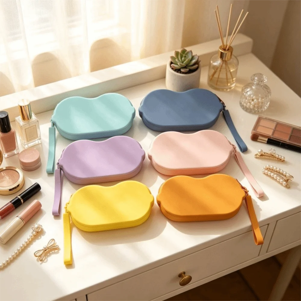Solid Color Silicone Glasses Bag Shockproof Shell Zipper Closure Cosmetic Pouch Scratch Resistant Soft Texture Sunglasses Case