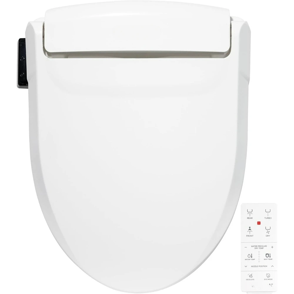 Smart Bidet Electric Bidet Seat for Elongated Toilets and French Curve Toilets with Remote Control, LED Night Light, Heated Seat