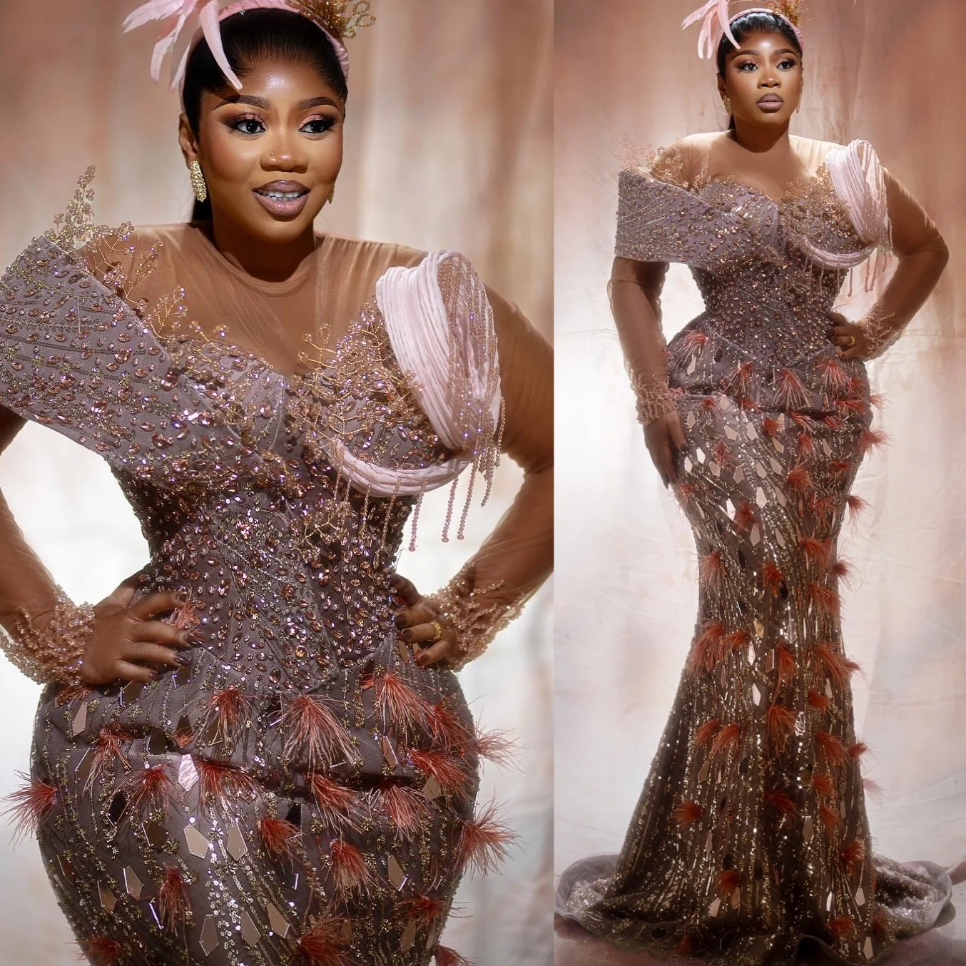 

Chocolate Mermaid 2026 Prom Dresses Crystals Feather Beaded Sequined Evening Formal Party Birthday Gowns Dresses ZJ2639