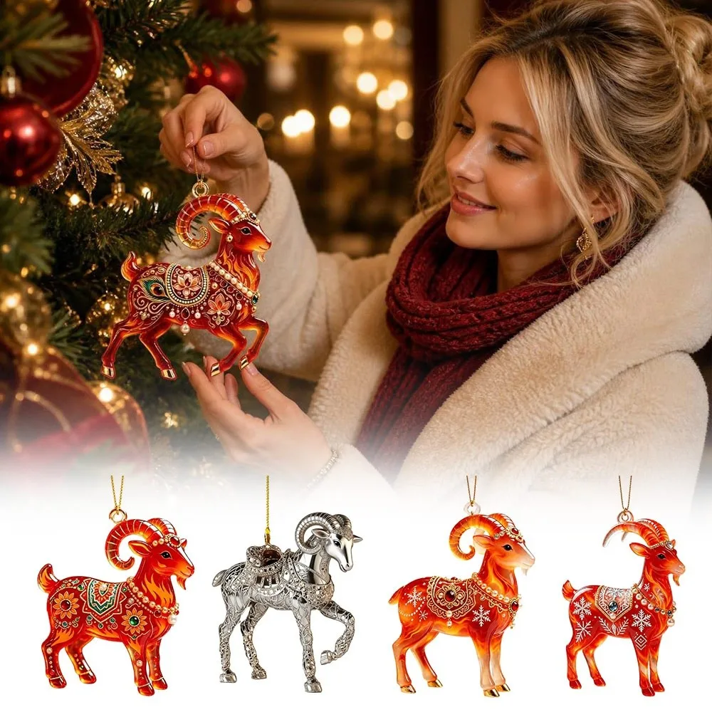 2D Flat Goat Hanging Ornament Shining Acrylic Animal Hanging Decoration Simulation Artificial Rhinestone Christmas Tree Ornament