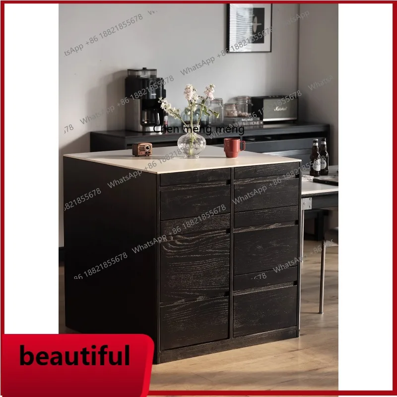 

X Solid wood multi-function, rock slab island dining table, oak black light luxury dining side cabinet, integrated household