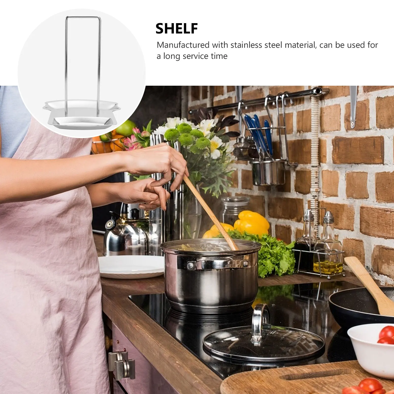 

1Pcs Stainless Steel Pot Cover Rack Creative Spoon Storage Rack Kitchen Storage Holder Utensil Organizer Cooking Tool Stand