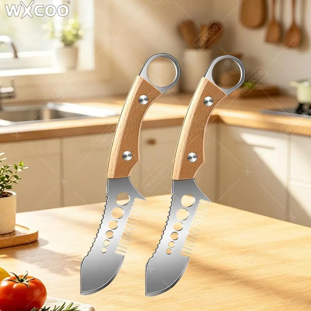 Stainless Steel Multifunctional Vegetable Peeler Wooden Handle Scallion Slicer Fish Scale Scraper Special Kitchen Fruit Peeler