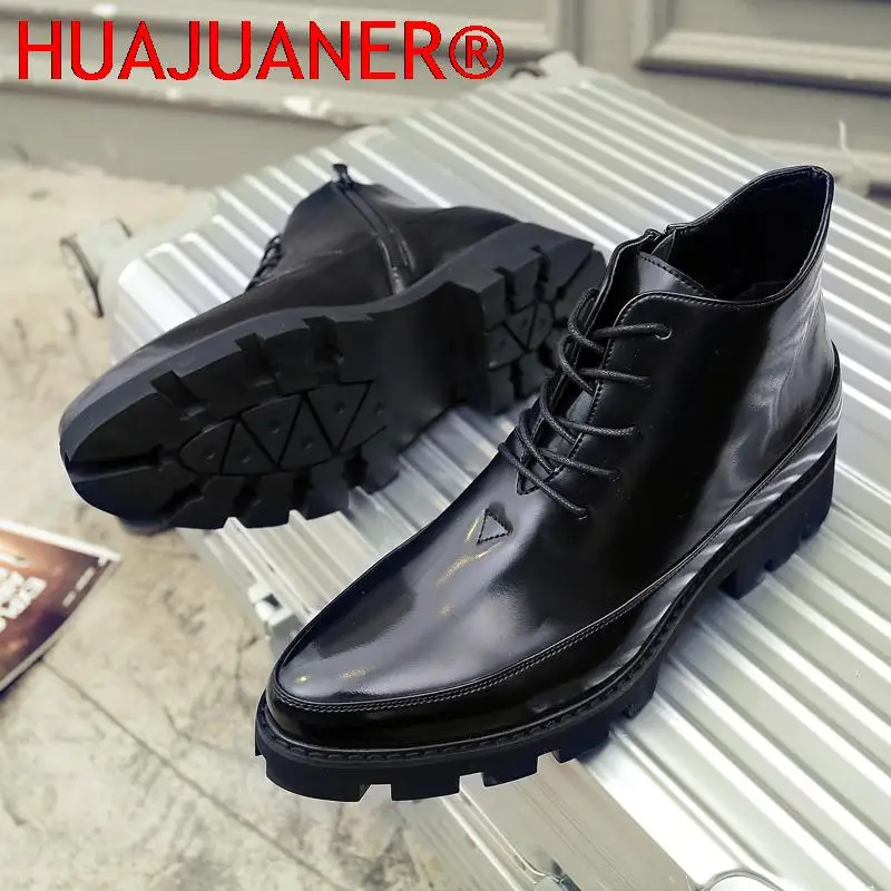 Men Casual Natural Leather Boots High Top Motorcycle Boots Men Non-Slip Cowboy Botas Lace-up Hiking Shoes Bota Masculina