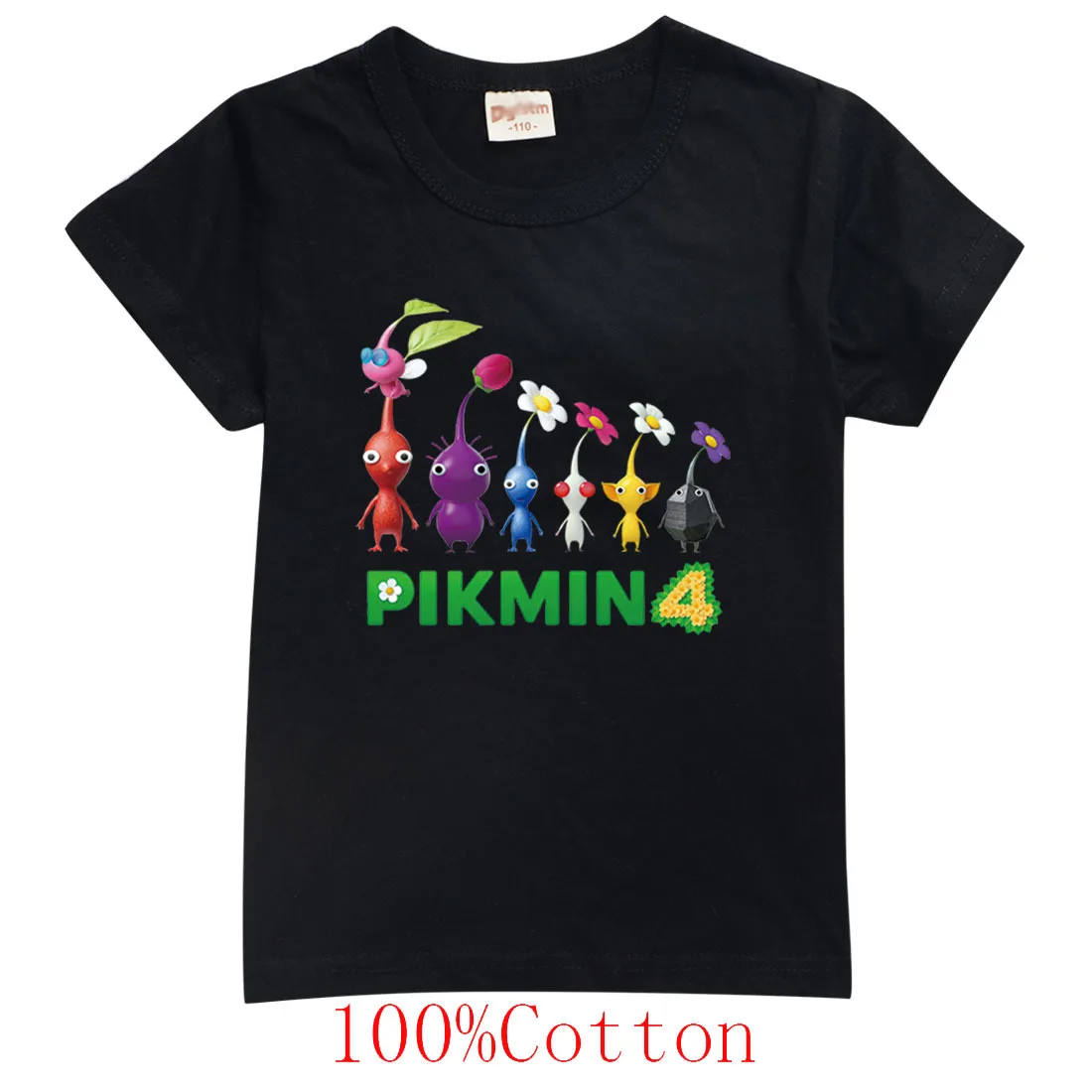 Hot Sale Video Game Pikmin 4 Print Cartoon Kids T-shirt Girls Clothes Baby Boys Black Short Sleeve T shirt Children Tops