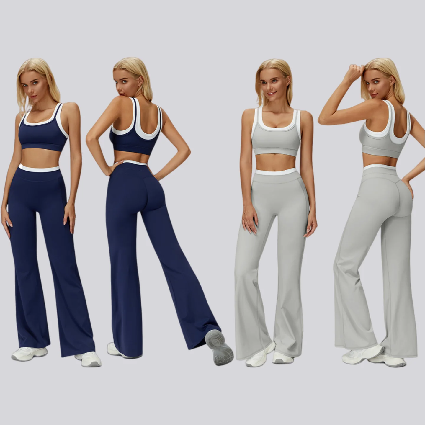 2 قطعة مجموعة اليوغا للنساء كتلة اللون مضلع عالية الخصر عادية اللياقة البدنية مجموعة الرياضة الصدرية سترة رياضية المحاصيل الأعلى اليوغا السراويل متوهج يغطي الرجل