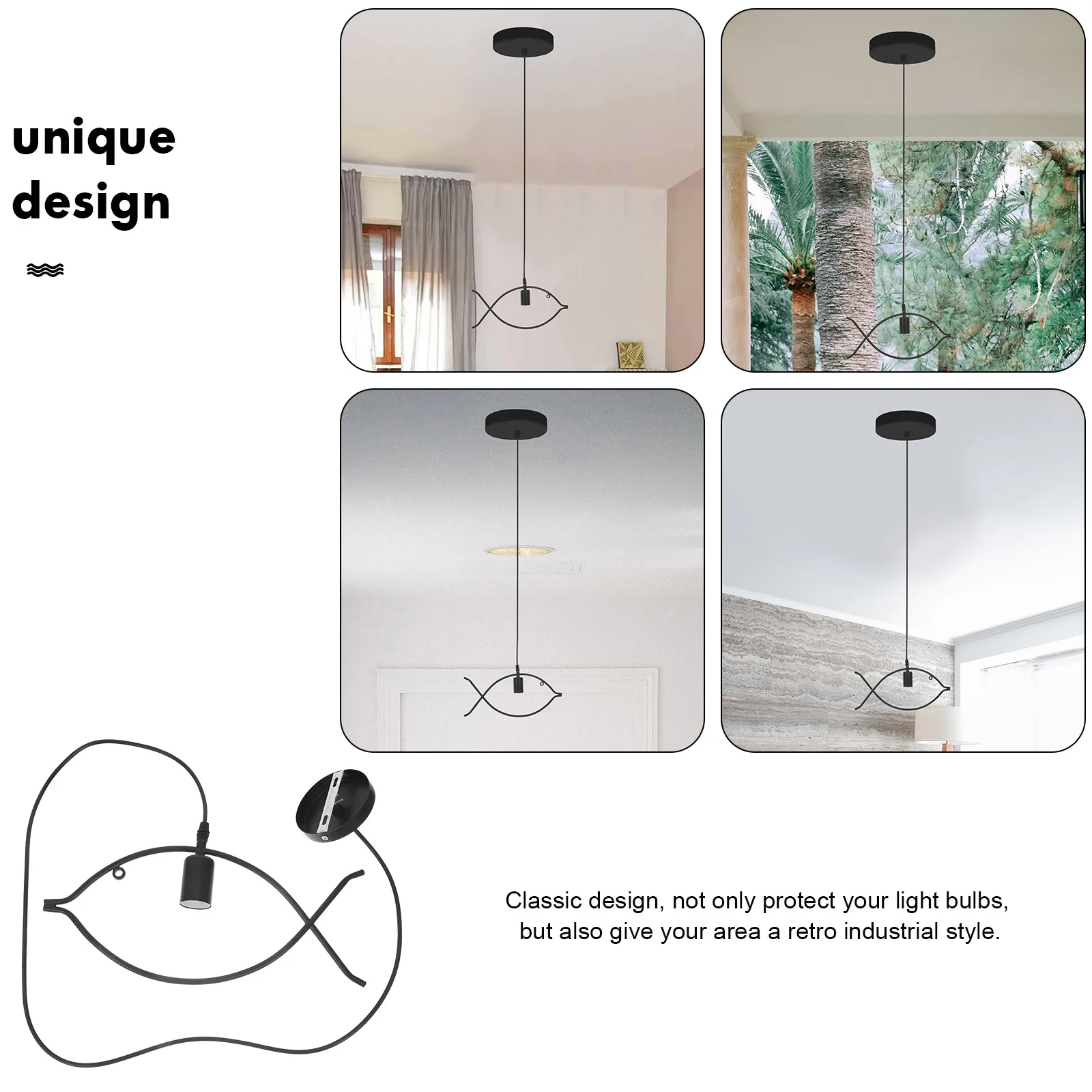 

Adjustable Iron Pendant Light 80CM Fish Shape Decorative Ceiling Lamp Modern Simple Bedroom Living Room Kids Study LED