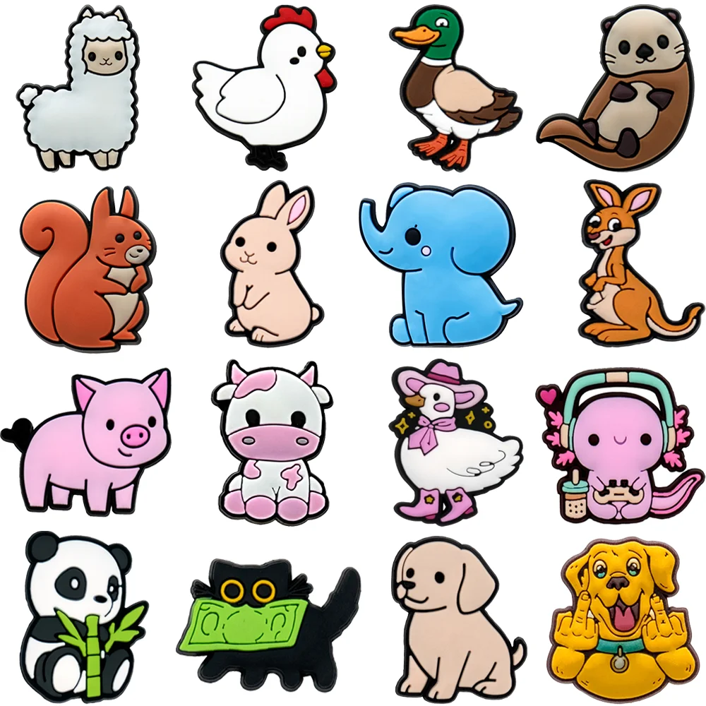 1-16PCS Animal Rabbit Shoe Charms,Duck Panda Dog Pin Accessories for Shoes, Salamander Cat Clog Buckles Sandal Decorations