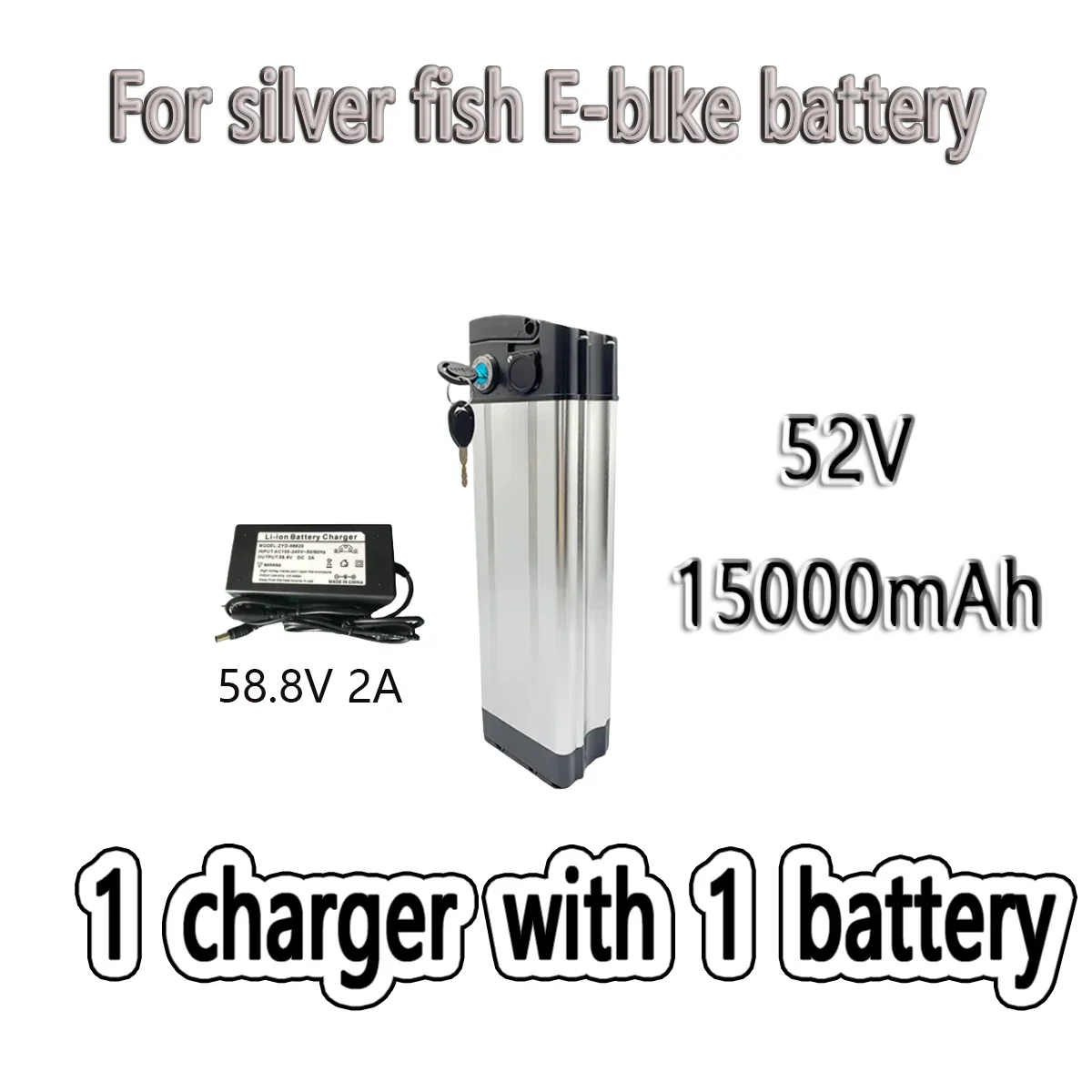 

52V 15ah Silver Fish Style Electric Bike Battery 52V Lithium Battery with Aluminum Case Anti-theft Lock
