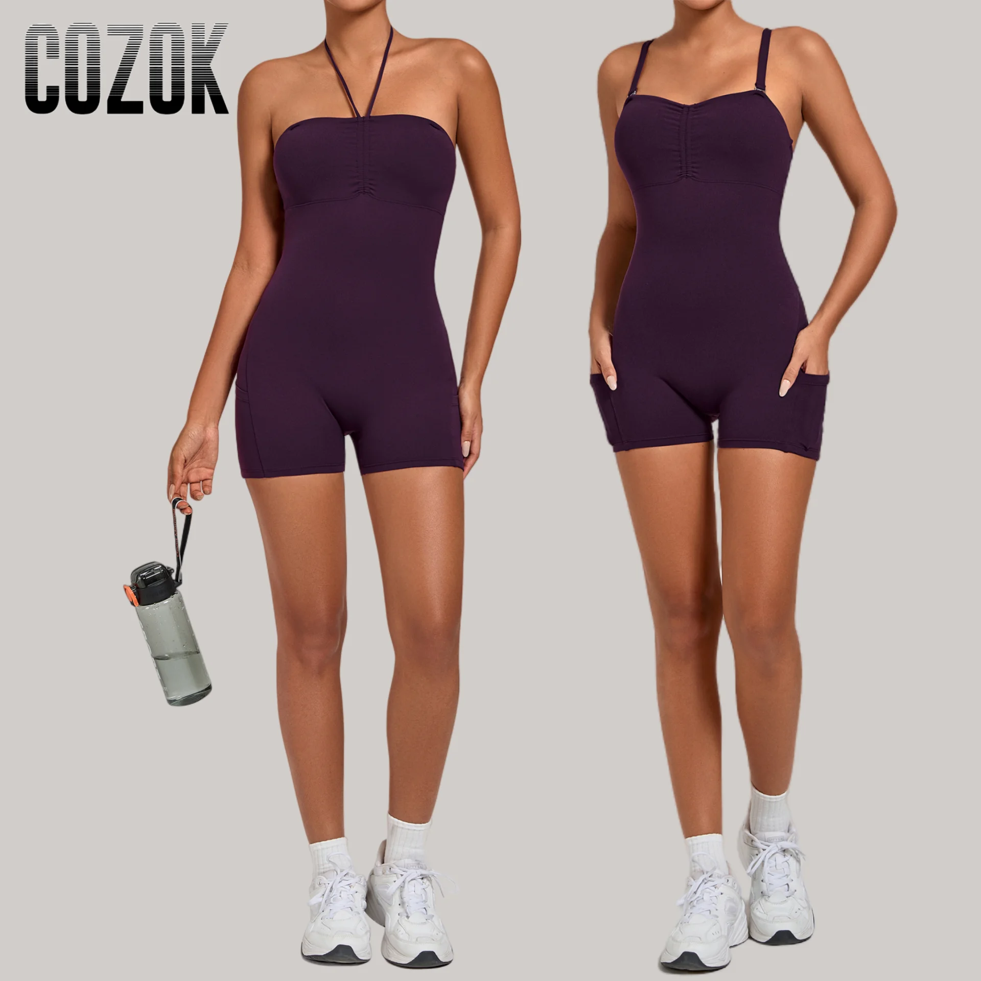 

Женский цельный боди для йоги, спортивный комбинезон, одежда для спортзала, несколько методов ношения, короткий комбинезон для бега и фитнеса с карманом