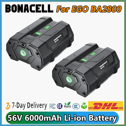 EGO BA2800 용 교체 배터리, 56V, 6000mAh, BA2800T, BA4200, BA4200T, BA1400, BA1400T, BA5600T, BA2240, BA1120 과 호환