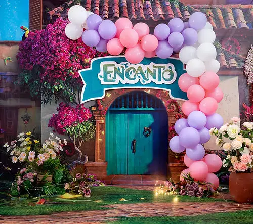 Disney Charming Encanto Photo Backdrop Girls Birthday Photography Backdrop Magic Whole House Custom Banner Decoration Photo Prop