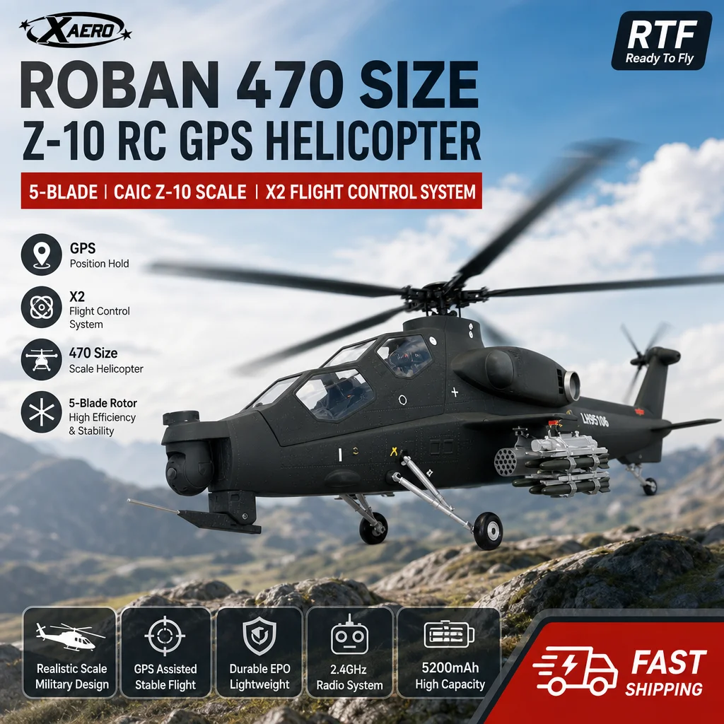 

Roban 470 Size RTF 5 Blades CAIC Z-10 RC GPS Helicopter X2 Flight control System