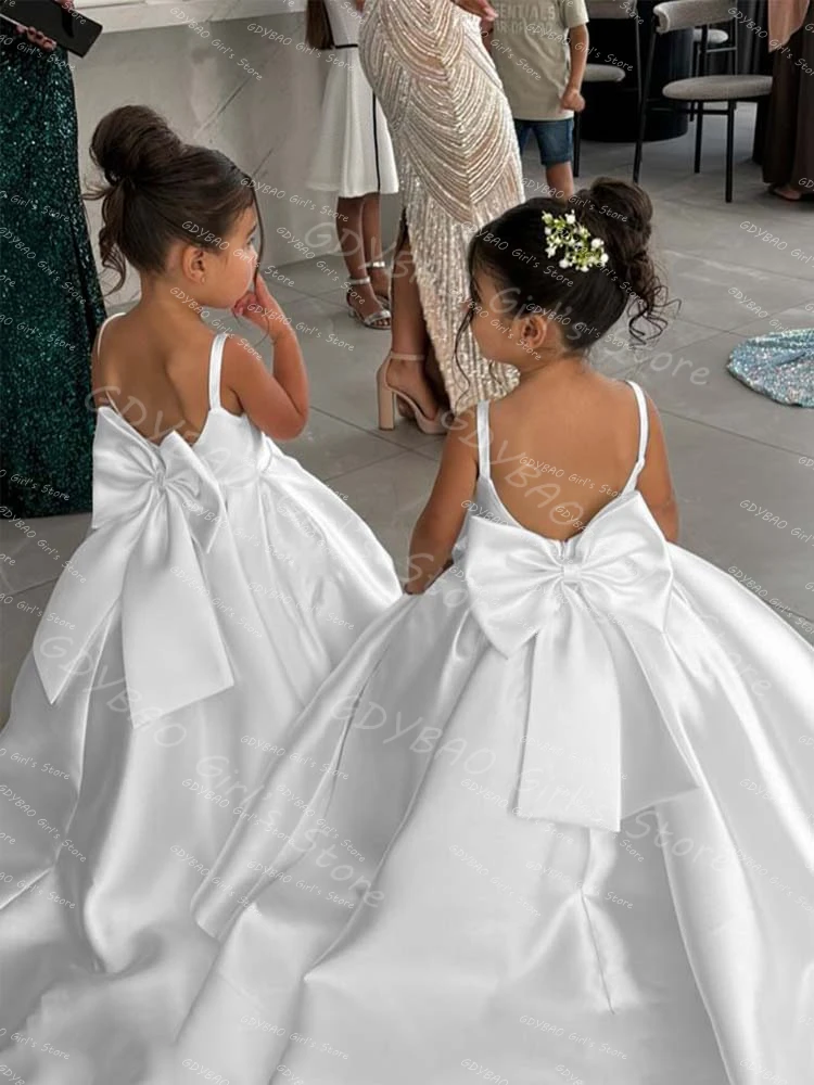 Vestido de niña de flores de color marfil con correa de lazo, Mini vestido de novia para novia, vestido de baile para niños, vestido de primera comunión, Vestidos de novia personalizados