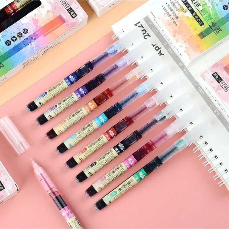 2024Office Students Use Straight Liquid Pens Quick-drying Color Key Markers Light Color MarkerColor Multi-color Pens Gel Pen Set