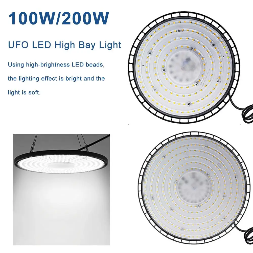 200/100W LED High Bay Light Lâmpada Industrial Garagem Armazém Luz Branca 6000K Fábrica de Mercado Comercial À Prova D 'Água