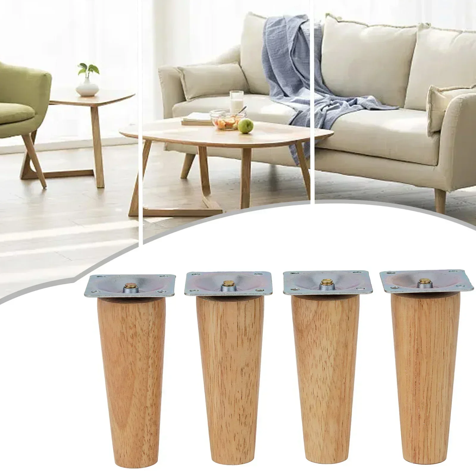 Set of 4 Solid Oak Furniture Legs Multifunctional for a Variety of Pieces Sleek Modern Design Floor Protection Capabilities