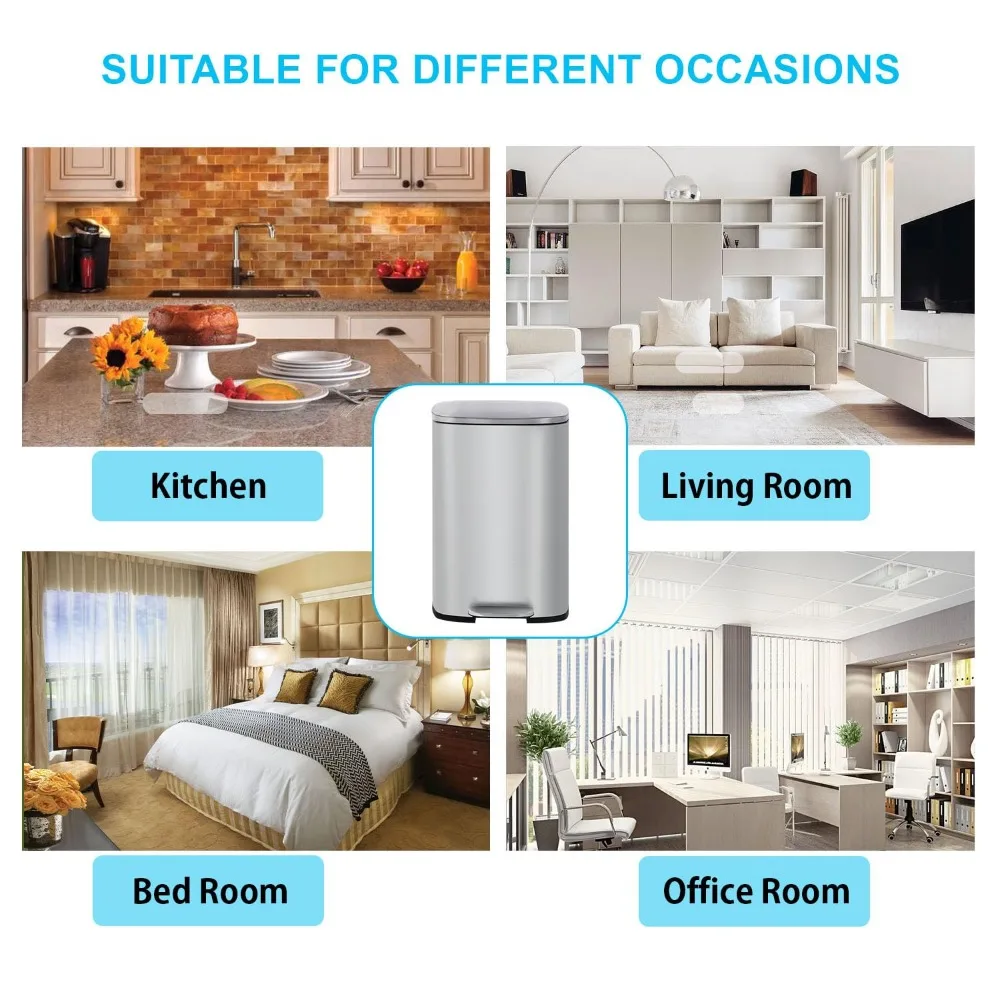 Lixeira de reciclagem de cozinha de aço inoxidável de 13 galões com tampa, pedal, balde interno removível para escritório doméstico