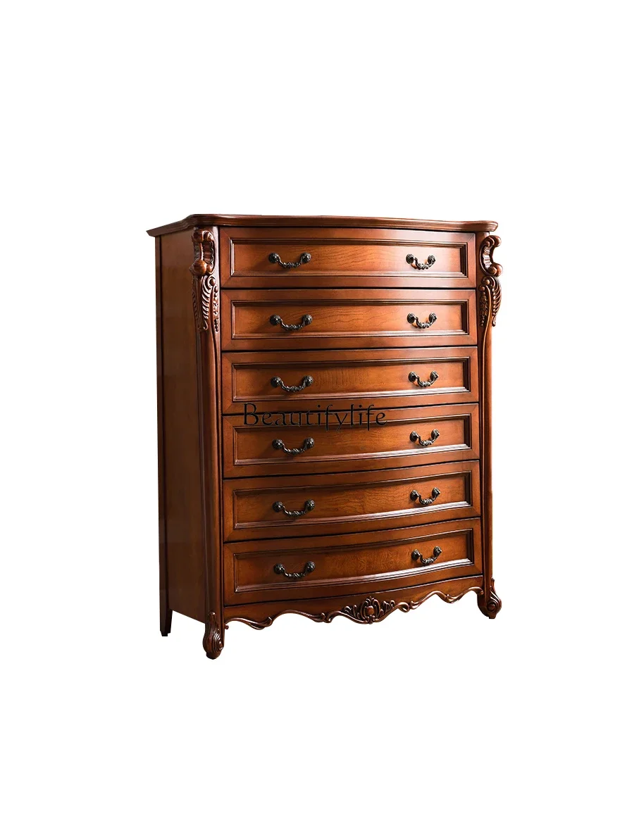 American carved storage drawer cabinet solid wood six bucket storage cabinet