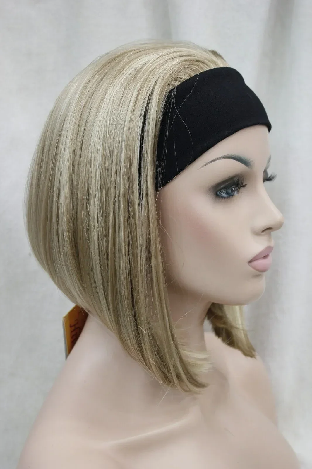 

BOB short 3/4 wig with headband blonde mix straight women's half hair wigs