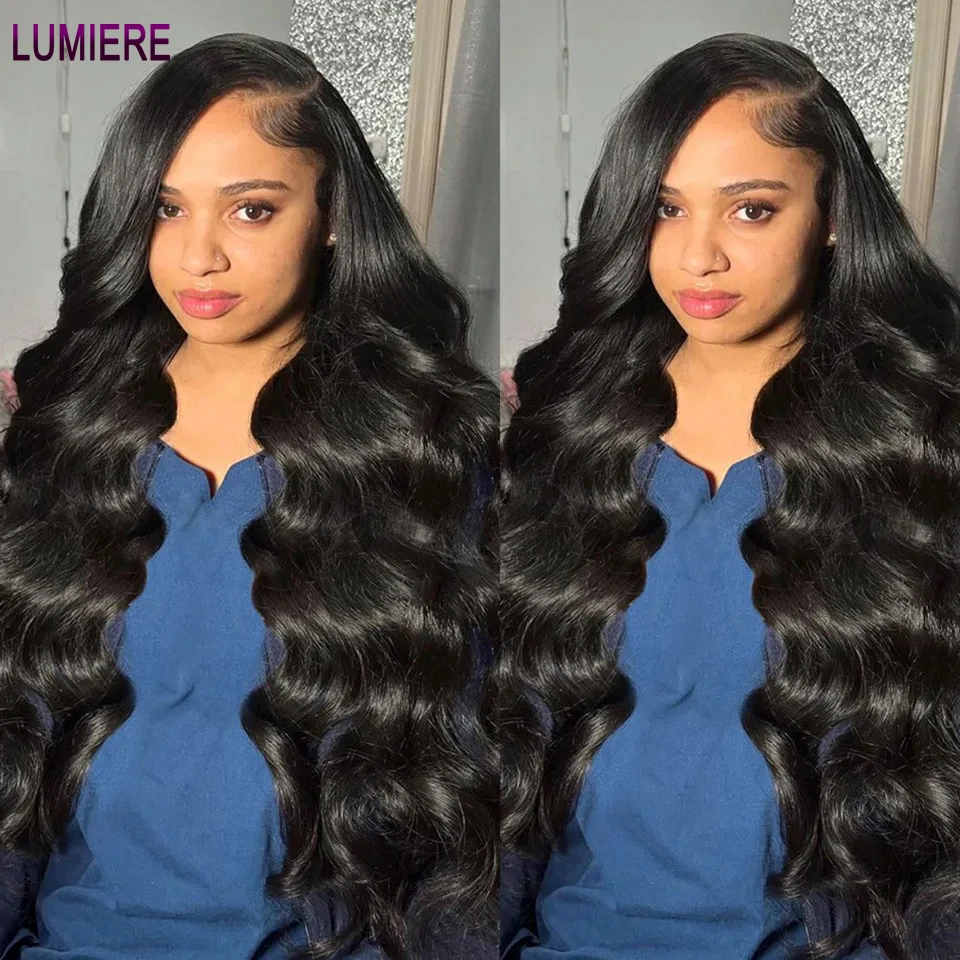 Lumiere Body Wave Human Hair 13X4 Hd Transparant Lace Frontale Lijmloze Pruik Zwart Gekleurd Braziliaans Klaar Om Remy Hair Pruiken Te Dragen